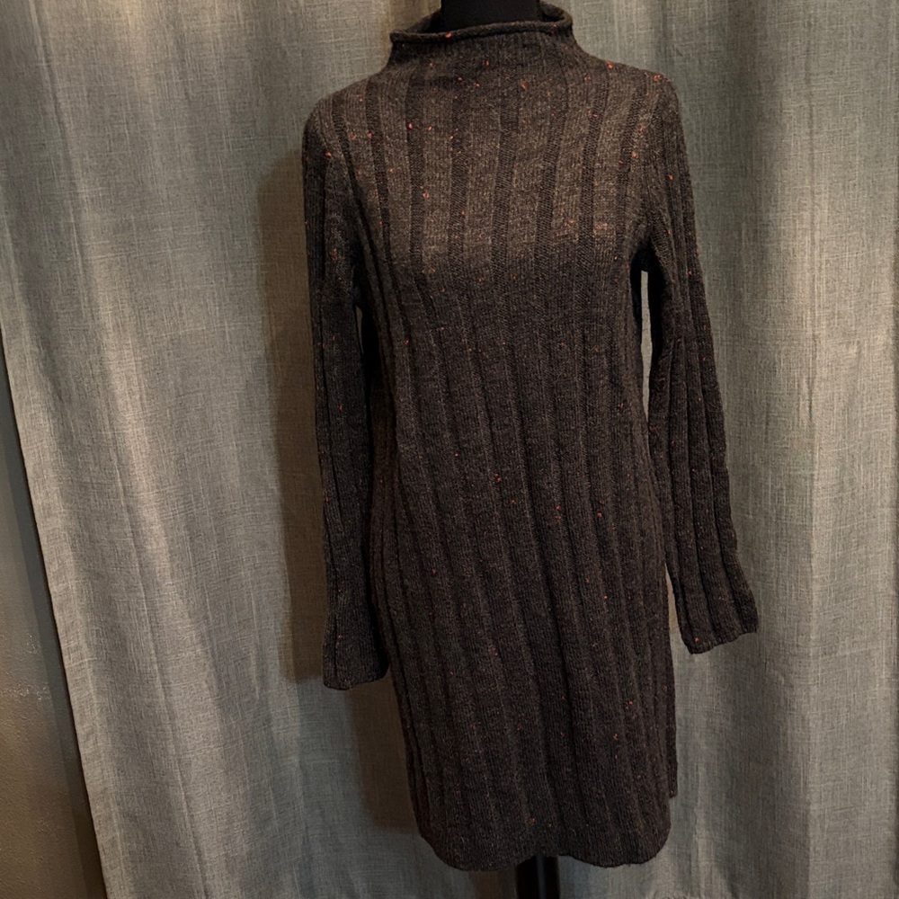 Madewell Gray Ribbed Turtleneck Long-Sleeve Dress